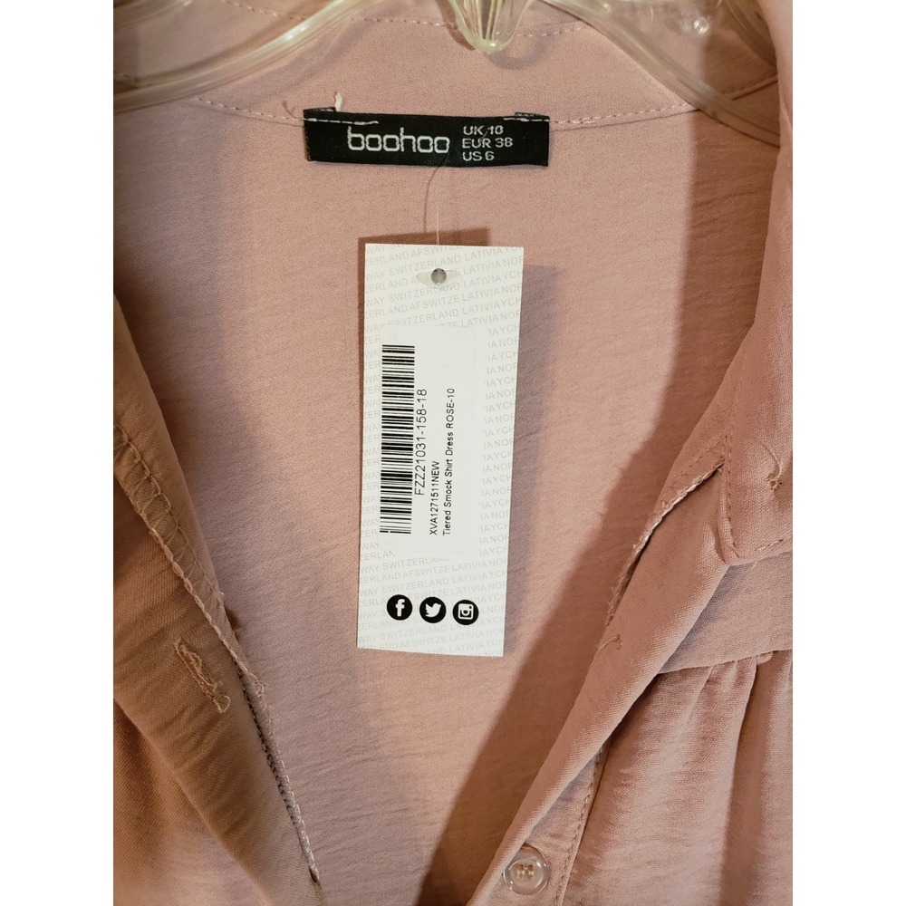 Women's Boohoo Pink Tiered Smock Shirt Dress Size 6 - Picture 3 of 4